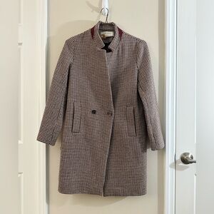 ZARA WOMEN HOUNDSTOOTH OVERCOAT BURGUNDY COLOR SIZE S